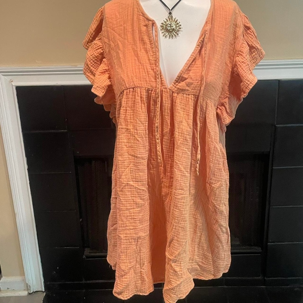 NWT Orange midi dress with ruffle sleeves Boho Indie Cotton Dress
